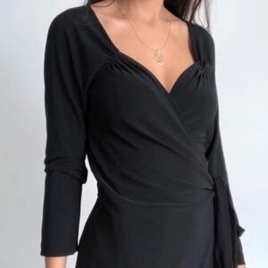 Norma Kamali Sweetheart Neckline Black Wrap Dress Stretch Jersey Long Sleeve XXL